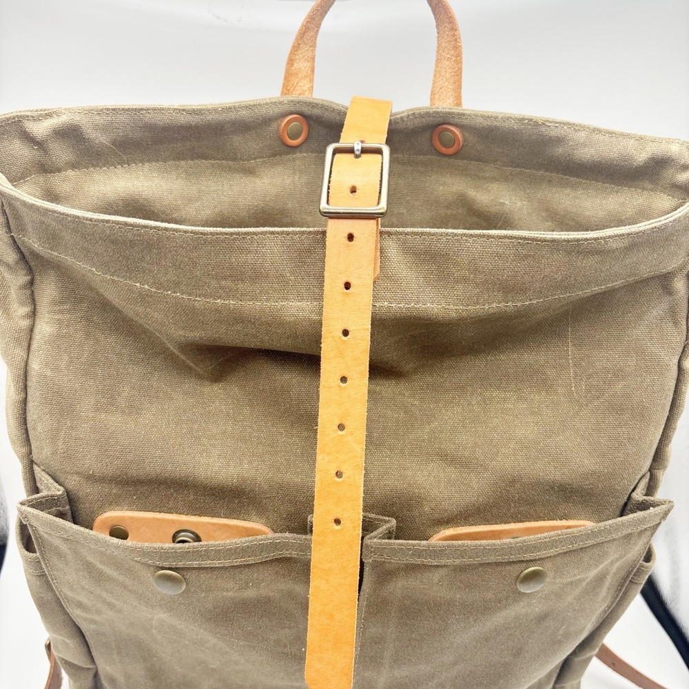 Winter Session Waxed Canvas Roll Top Backpack in Walnut Waxed + Tan Leather - Picture 4 of 16
